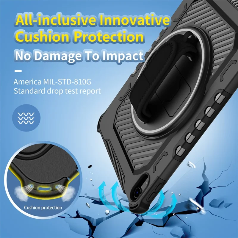 For iPad Air 11 (2026) / (2025) / (2024) Case Kickstand PC + TPU Shockproof Tablet Cover With Hand Strap - Black