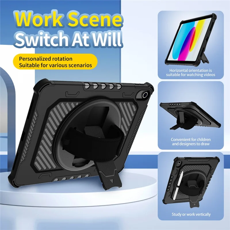 For iPad Air 11 (2026) / (2025) / (2024) Case Kickstand PC + TPU Shockproof Tablet Cover With Hand Strap - Black