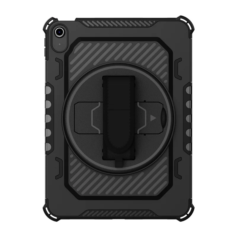 For iPad Air 11 (2026) / (2025) / (2024) Case Kickstand PC + TPU Shockproof Tablet Cover With Hand Strap - Black
