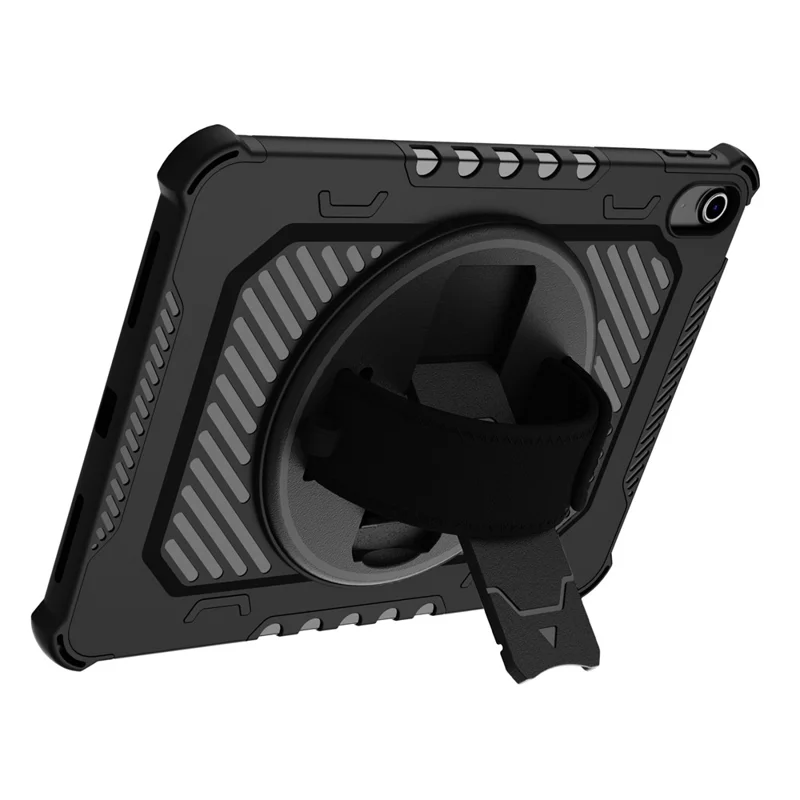 For iPad Air 11 (2026) / (2025) / (2024) Case Kickstand PC + TPU Shockproof Tablet Cover With Hand Strap - Black