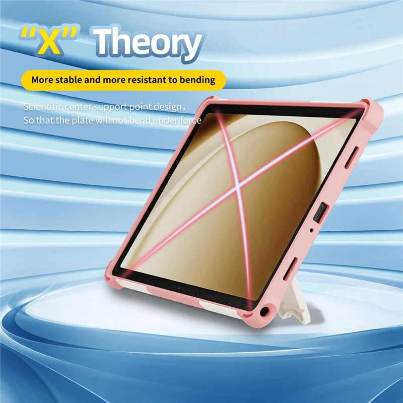 Чехол для Samsung Galaxy Tab A9+ с подставкой из ПК + ТПУ, ударопрочный, с ремешком для руки - розовый
