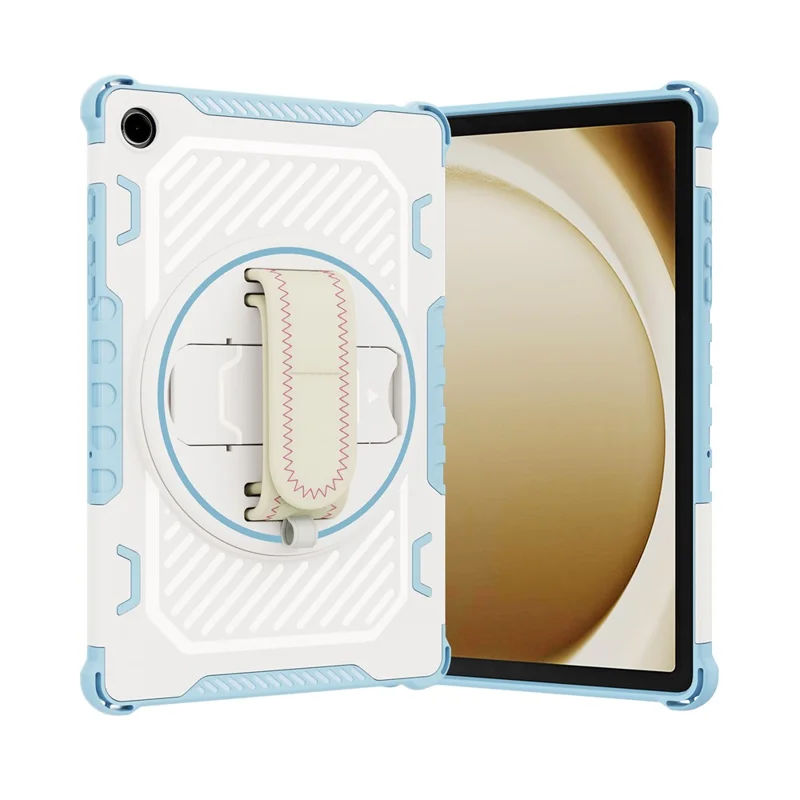 For Samsung Galaxy Tab A11+ / A9+ Case Kickstand PC + TPU Shockproof Tablet Cover With Hand Strap - Sky Blue