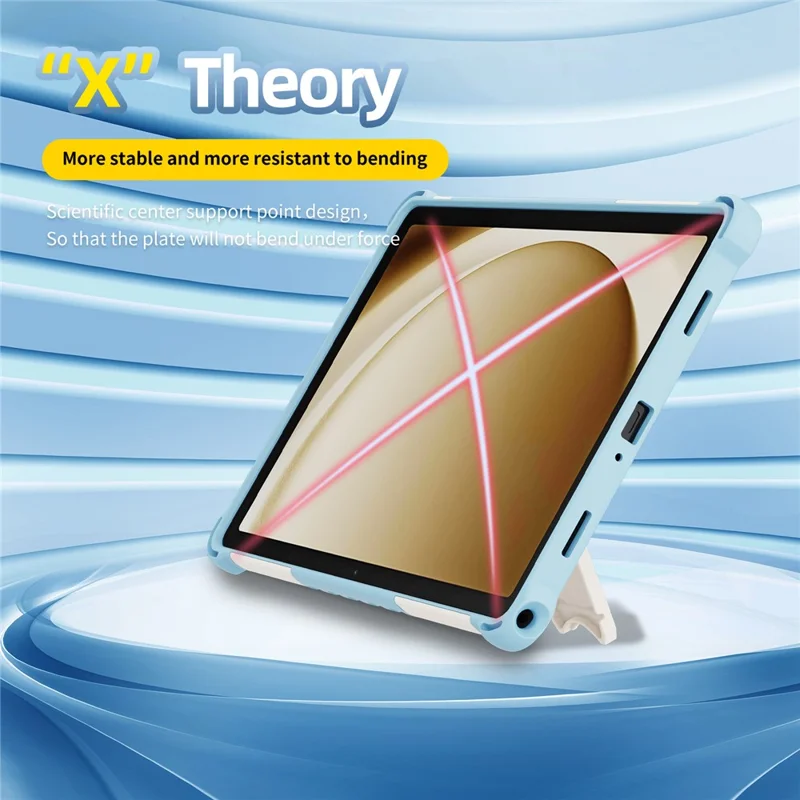 For Samsung Galaxy Tab A11+ / A9+ Case Kickstand PC + TPU Shockproof Tablet Cover With Hand Strap - Sky Blue