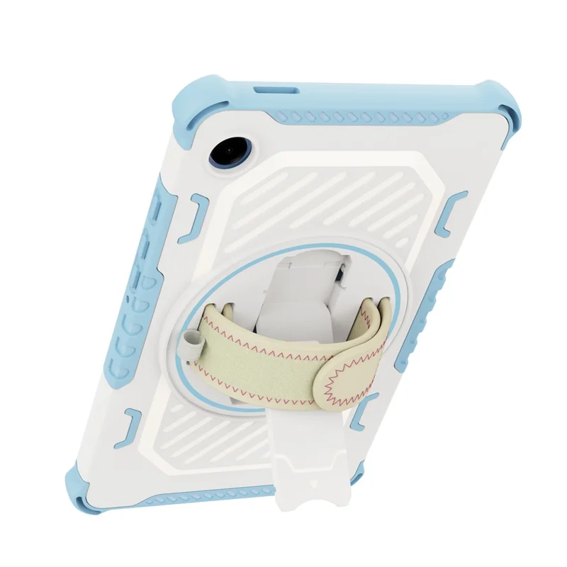 For Samsung Galaxy Tab A11 / A9 Case Kickstand PC + TPU Shockproof Tablet Cover With Hand Strap - Sky Blue