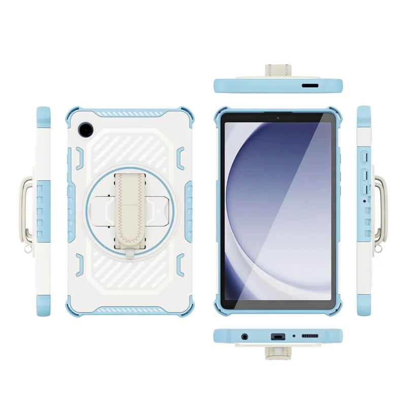 For Samsung Galaxy Tab A11 / A9 Case Kickstand PC + TPU Shockproof Tablet Cover With Hand Strap - Sky Blue