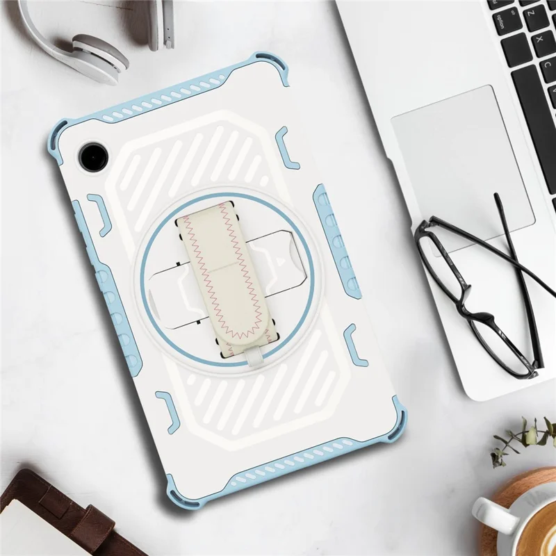 For Samsung Galaxy Tab A11 / A9 Case Kickstand PC + TPU Shockproof Tablet Cover With Hand Strap - Sky Blue