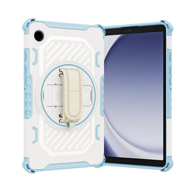 For Samsung Galaxy Tab A11 / A9 Case Kickstand PC + TPU Shockproof Tablet Cover With Hand Strap - Sky Blue