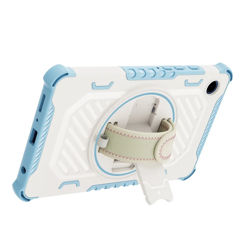 For Samsung Galaxy Tab A11 / A9 Case Kickstand PC + TPU Shockproof Tablet Cover With Hand Strap - Sky Blue