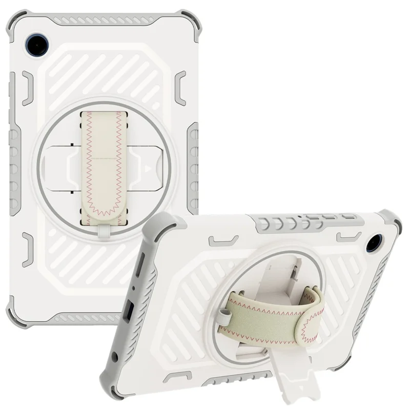 For Samsung Galaxy Tab A9 Case Kickstand PC + TPU Shockproof Tablet Cover With Hand Strap - Grey