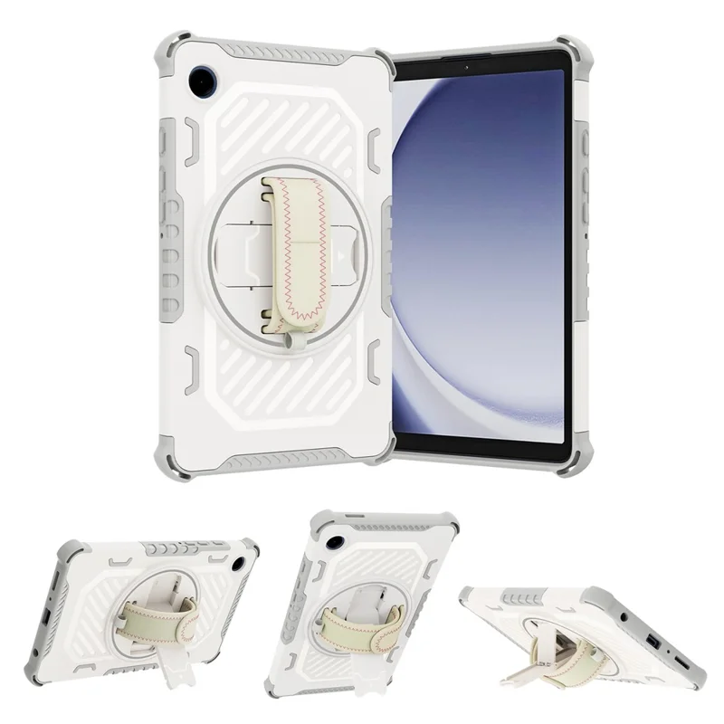 For Samsung Galaxy Tab A9 Case Kickstand PC + TPU Shockproof Tablet Cover With Hand Strap - Grey