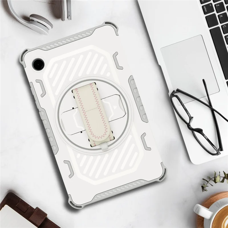 For Samsung Galaxy Tab A9 Case Kickstand PC + TPU Shockproof Tablet Cover With Hand Strap - Grey