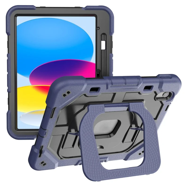 For iPad (2025) / 10.9 (2022) Case Kickstand Silicone + PC Shockproof Protective Tablet Cover - Navy Blue + Black