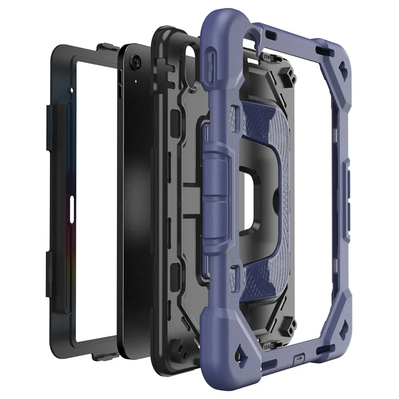 For iPad (2025) / 10.9 (2022) Case Kickstand Silicone + PC Shockproof Protective Tablet Cover - Navy Blue + Black
