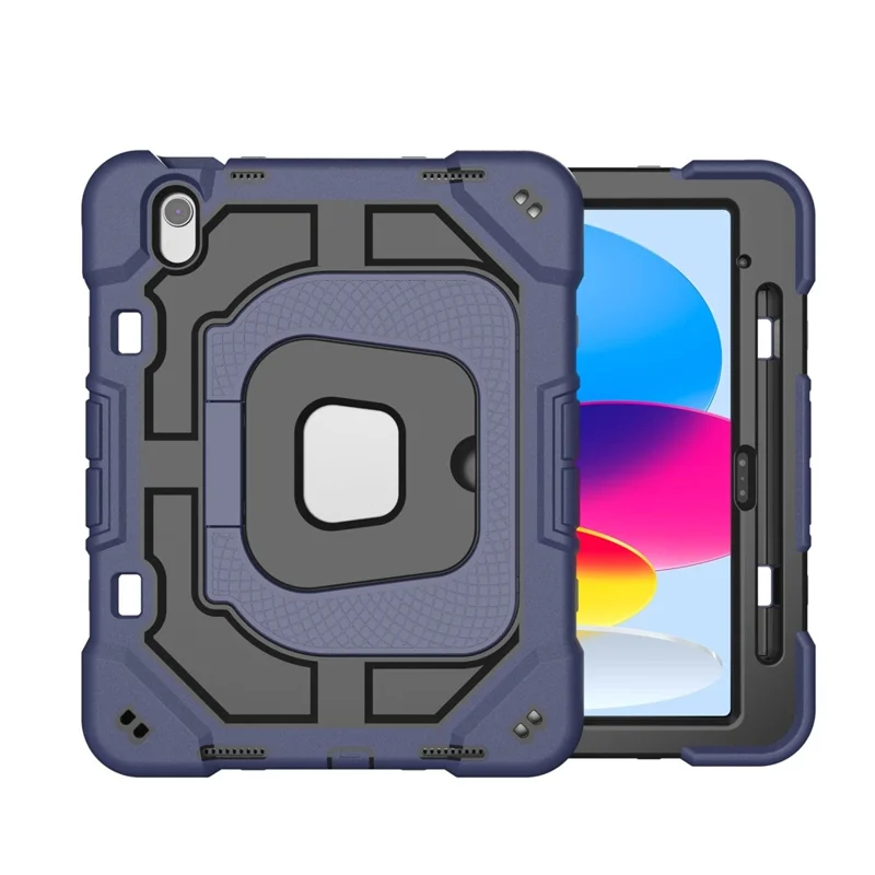 For iPad (2025) / 10.9 (2022) Case Kickstand Silicone + PC Shockproof Protective Tablet Cover - Navy Blue + Black