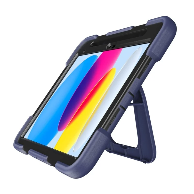 For iPad (2025) / 10.9 (2022) Case Kickstand Silicone + PC Shockproof Protective Tablet Cover - Navy Blue + Black
