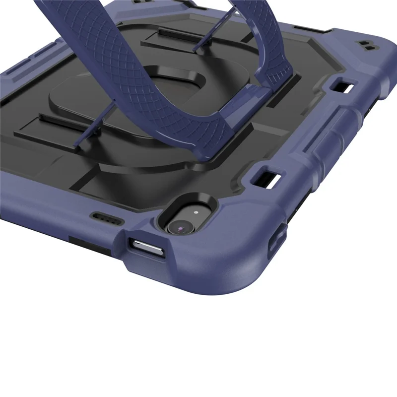 For iPad (2025) / 10.9 (2022) Case Kickstand Silicone + PC Shockproof Protective Tablet Cover - Navy Blue + Black