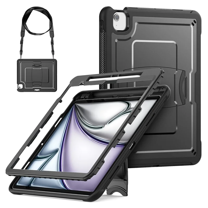Capa para iPad Air 13 (2025) / (2024) com Suporte Oculto de Liga de Zinco, Capa de Tablet PC + TPE com Alça de Ombro - Preto