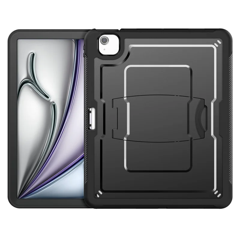 Capa para iPad Air 13 (2025) / (2024) com Suporte Oculto de Liga de Zinco, Capa de Tablet PC + TPE com Alça de Ombro - Preto