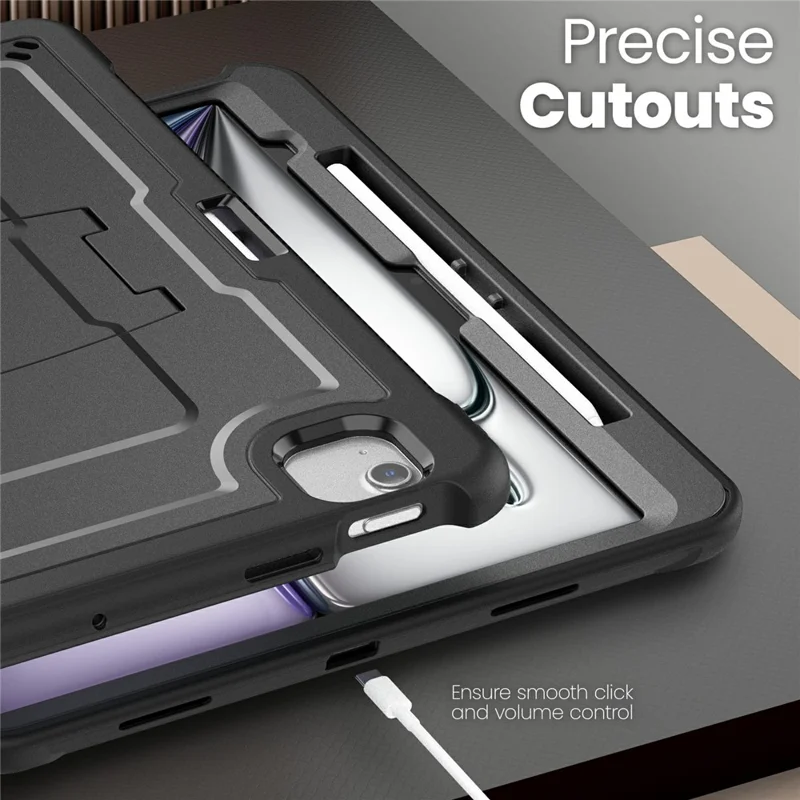 Capa para iPad Air 13 (2025) / (2024) com Suporte Oculto de Liga de Zinco, Capa de Tablet PC + TPE com Alça de Ombro - Preto