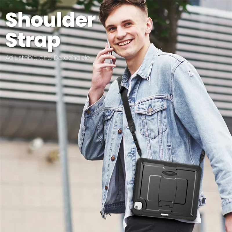 Capa para iPad Air 13 (2025) / (2024) com Suporte Oculto de Liga de Zinco, Capa de Tablet PC + TPE com Alça de Ombro - Preto