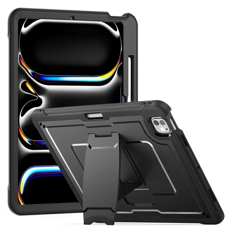 Funda para iPad Pro 13 (2024) de PC + TPE con Soporte Oculto de Aleación de Zinc - Negro