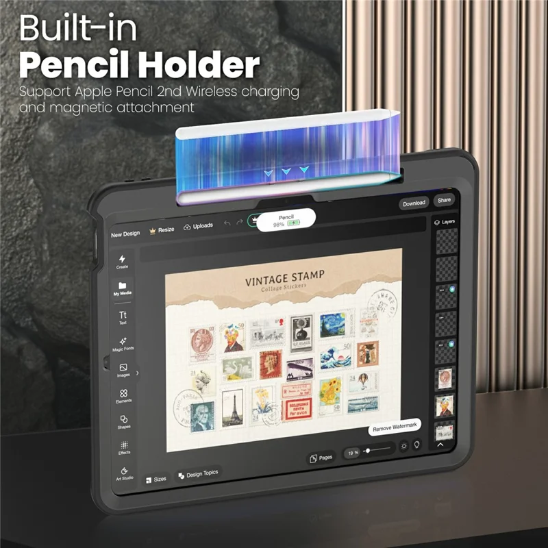Funda para iPad Pro 13 (2024) de PC + TPE con Soporte Oculto de Aleación de Zinc - Negro