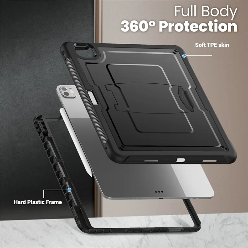 Funda para iPad Pro 13 (2024) de PC + TPE con Soporte Oculto de Aleación de Zinc - Negro