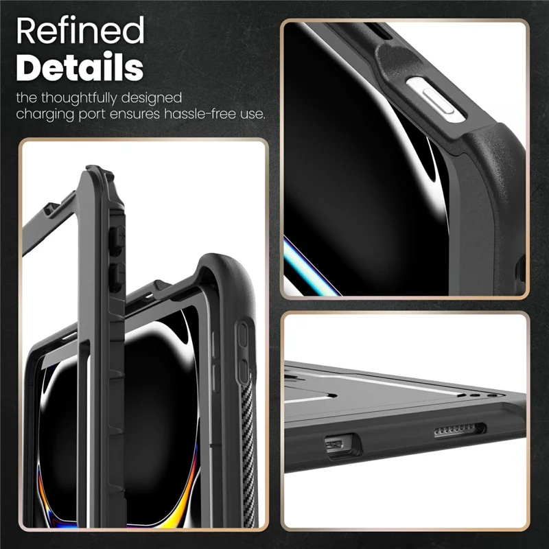 Funda para iPad Pro 13 (2024) de PC + TPE con Soporte Oculto de Aleación de Zinc - Negro