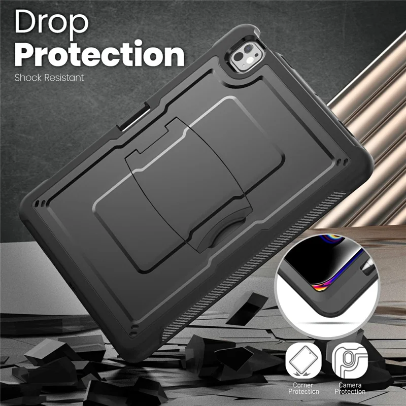 Funda para iPad Pro 13 (2024) de PC + TPE con Soporte Oculto de Aleación de Zinc - Negro