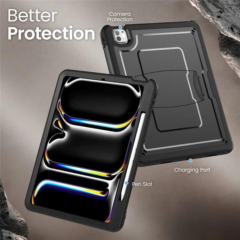 Funda para iPad Pro 13 (2024) de PC + TPE con Soporte Oculto de Aleación de Zinc - Negro