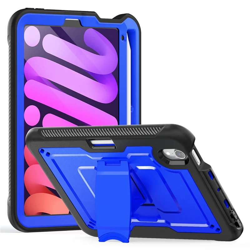 For iPad mini (2024) / (2021) Case PC + TPE Tablet Cover with Hidden Zinc Alloy Kickstand - Dark Blue