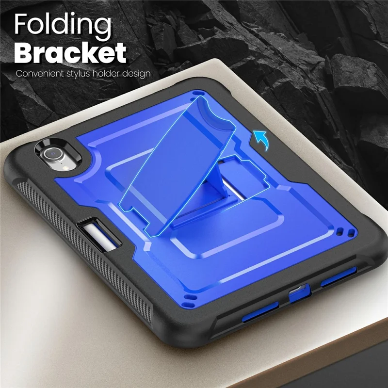For iPad mini (2024) / (2021) Case PC + TPE Tablet Cover with Hidden Zinc Alloy Kickstand - Dark Blue