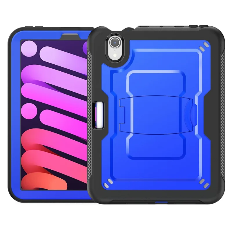 For iPad mini (2024) / (2021) Case PC + TPE Tablet Cover with Hidden Zinc Alloy Kickstand - Dark Blue