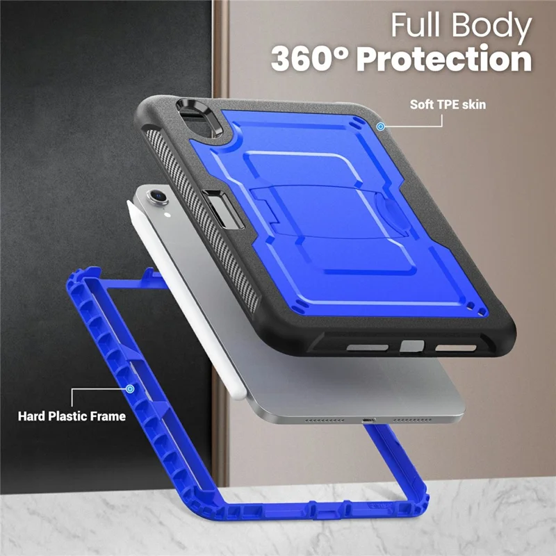 For iPad mini (2024) / (2021) Case PC + TPE Tablet Cover with Hidden Zinc Alloy Kickstand - Dark Blue