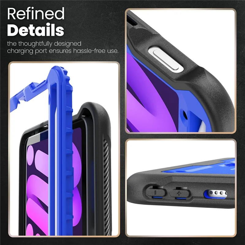 For iPad mini (2024) / (2021) Case PC + TPE Tablet Cover with Hidden Zinc Alloy Kickstand - Dark Blue