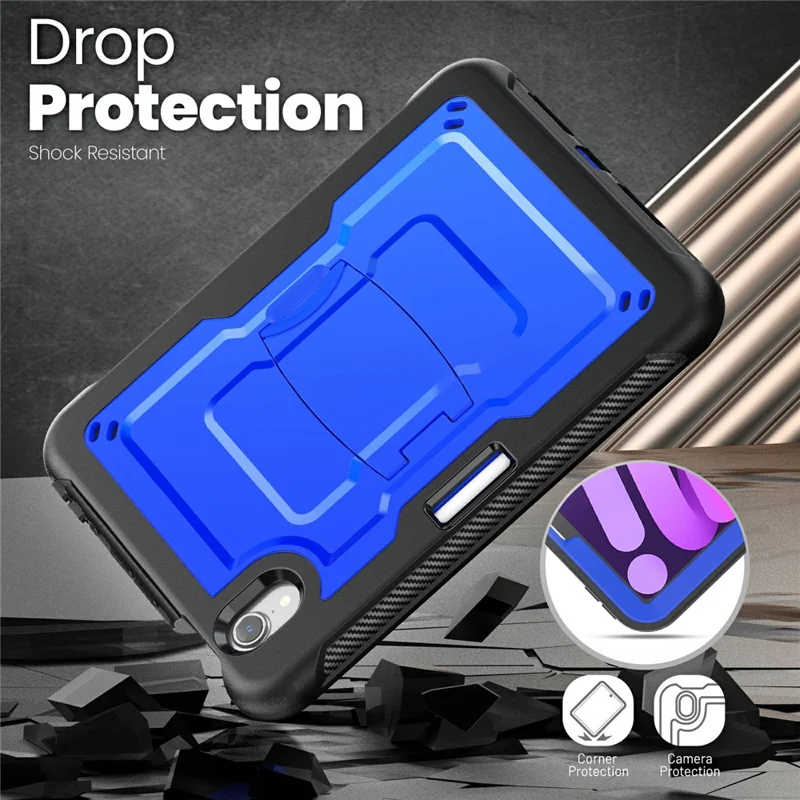 For iPad mini (2024) / (2021) Case PC + TPE Tablet Cover with Hidden Zinc Alloy Kickstand - Dark Blue
