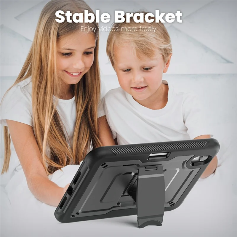For iPad mini (2024) / (2021) Case Hidden Zinc Alloy Kickstand PC + TPE Tablet Cover with Shoulder Strap - Black