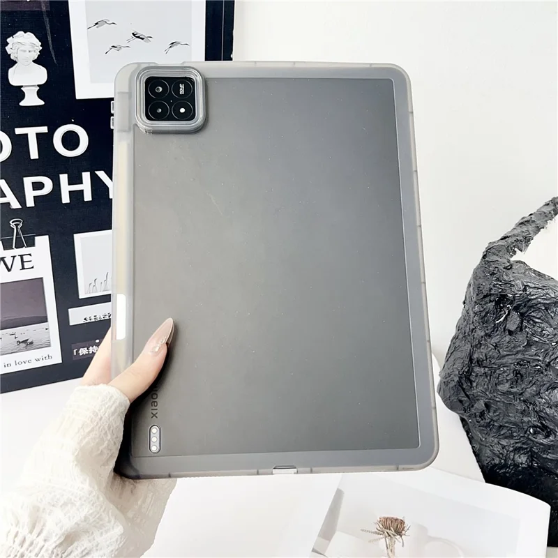 Funda para Xiaomi Pad 6S Pro 12.4 Transparente TPU Anti Caída Cubierta de Tableta con Soporte para Lápiz - Negro Transparente