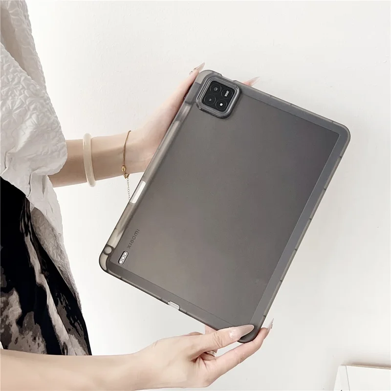 Funda para Xiaomi Pad 6S Pro 12.4 Transparente TPU Anti Caída Cubierta de Tableta con Soporte para Lápiz - Negro Transparente