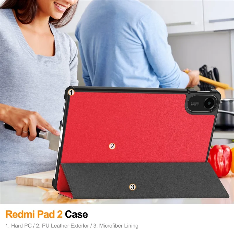 For Xiaomi Redmi Pad 2 Case Anti-Drop Leather Stand Tablet Cover - Red