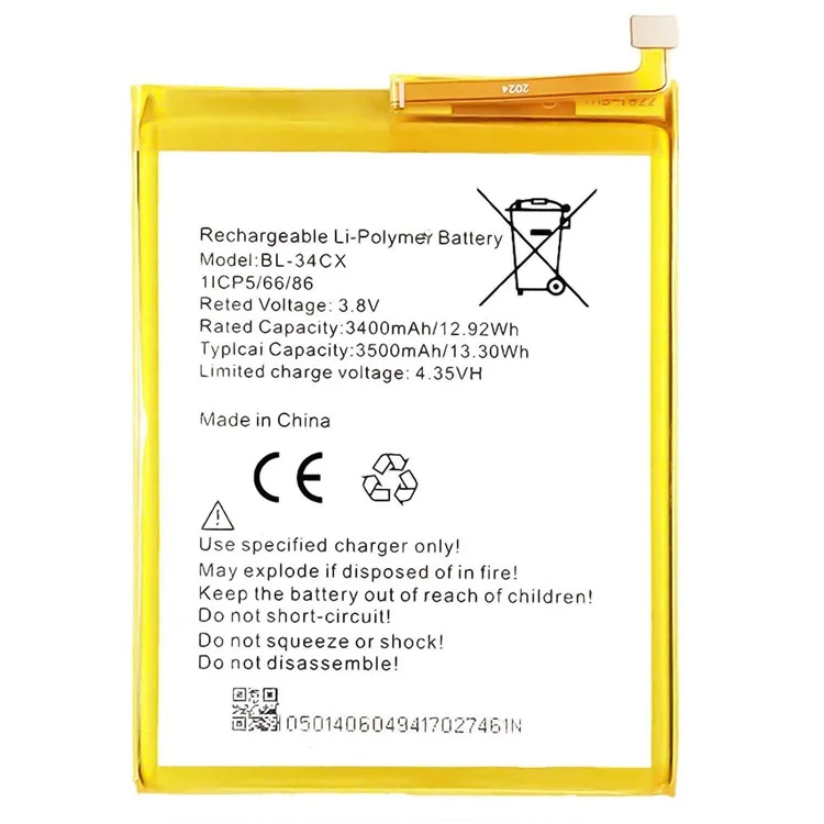 For Infinix Smart3 Plus 4G 3.80V 3400mAh Li-Polymer Battery Assembly Part (Encode: BL-34CX) (without Logo)