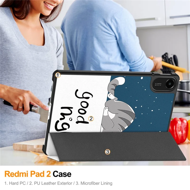 Capa para Tablet Xiaomi Redmi Pad 2 com Estampa de Gato - Couro com Suporte
