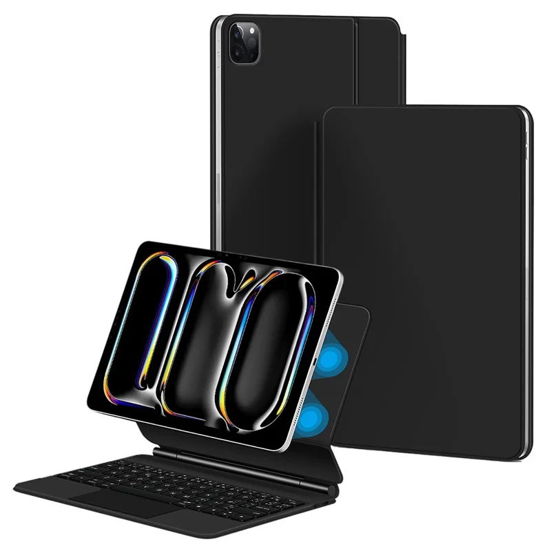 Für iPad Pro 11 (2024) Schwebende magnetische Bluetooth-kompatible Tastatur (Französisch) + Leder Tablet Hülle - Schwarz