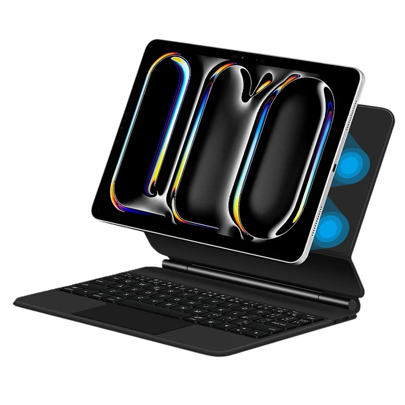 Für iPad Pro 11 (2024) Schwebende magnetische Bluetooth-kompatible Tastatur (Französisch) + Leder Tablet Hülle - Schwarz