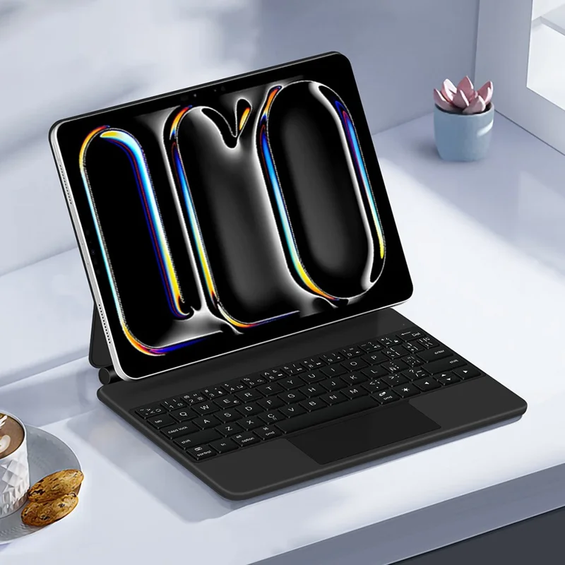Für iPad Pro 11 (2024) Schwebende magnetische Bluetooth-kompatible Tastatur (Französisch) + Leder Tablet Hülle - Schwarz