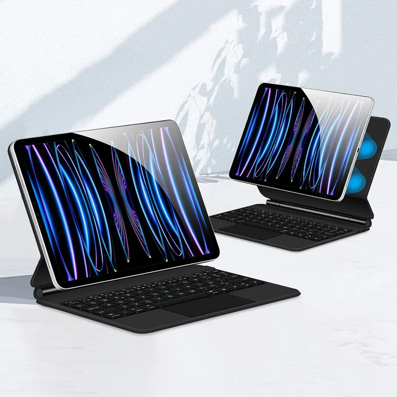 Für iPad Pro 11 (2024) Schwebende magnetische Bluetooth-kompatible Tastatur (Französisch) + Leder Tablet Hülle - Schwarz