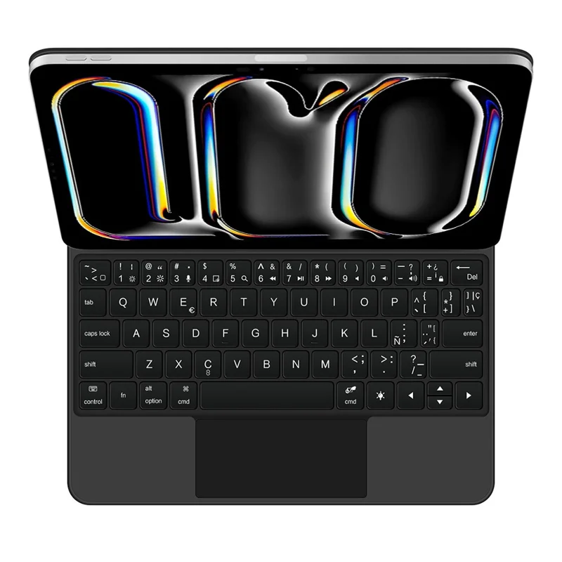 Para iPad Pro 11 (2024) Teclado Magnético Flutuante Compatível com Bluetooth (Espanhol) + Capa de Couro para Tablet - Preto