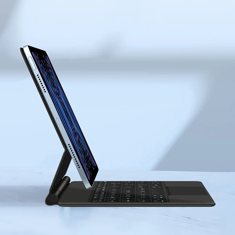 Para iPad Pro 11 (2024) Teclado Magnético Flutuante Compatível com Bluetooth (Espanhol) + Capa de Couro para Tablet - Preto