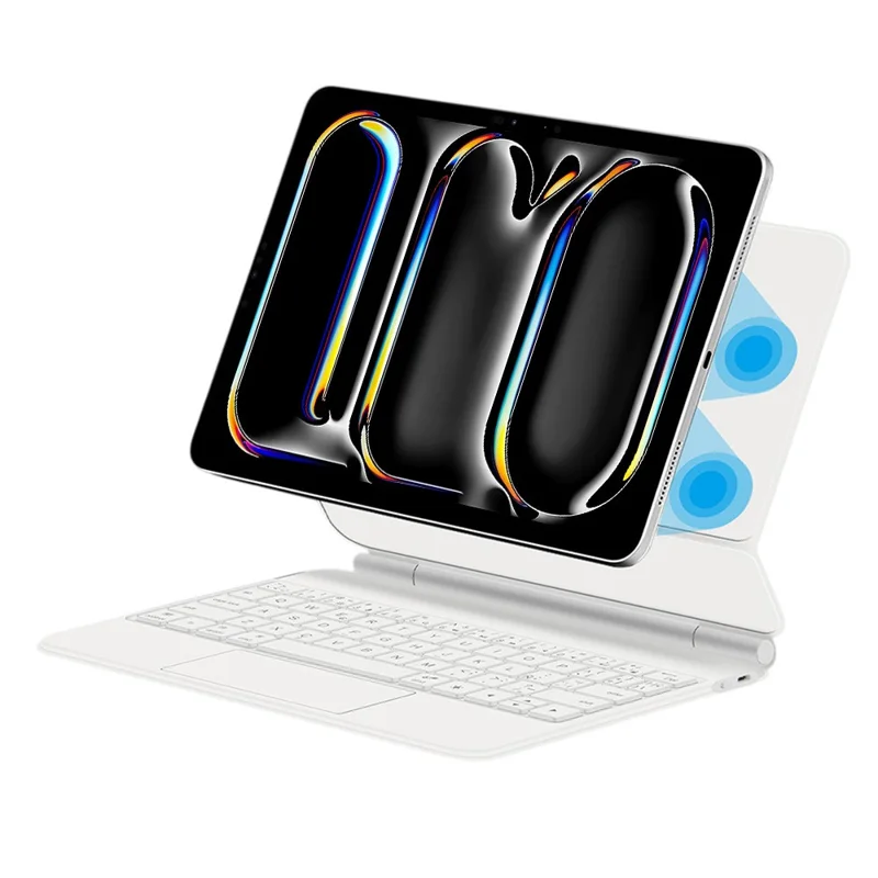 For iPad Pro 11 (2025) / 11 (2024) Magnetic Floating Bluetooth-Compatible Keyboard (Spanish) + Leather Tablet Case - White