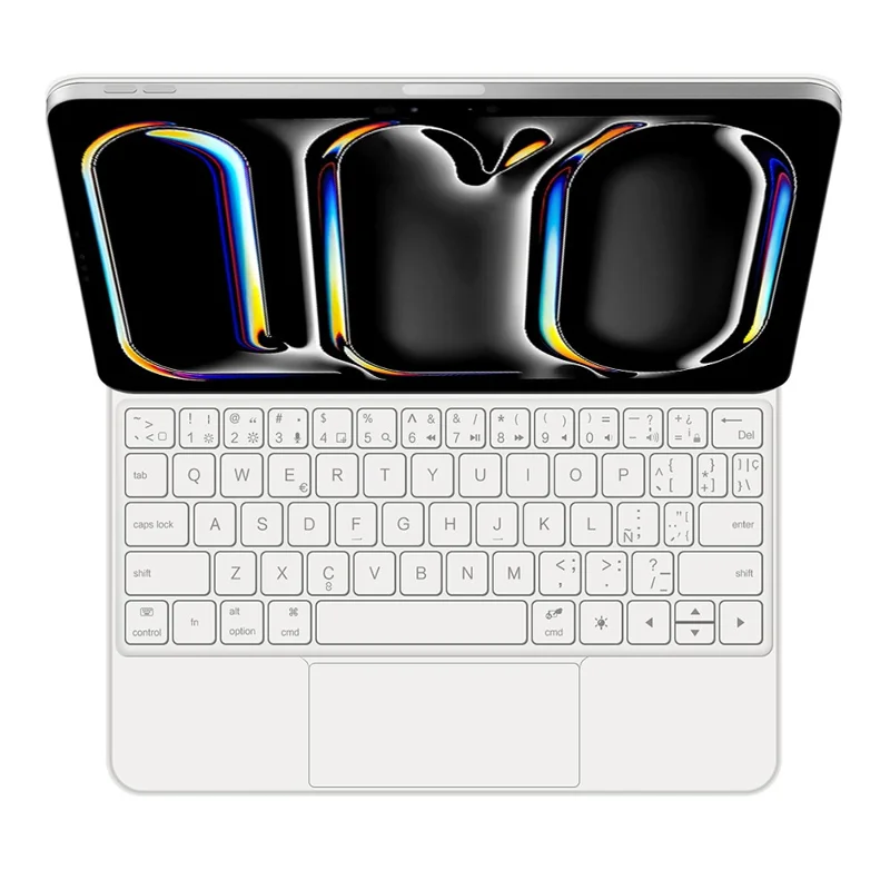 For iPad Pro 11 (2025) / 11 (2024) Magnetic Floating Bluetooth-Compatible Keyboard (Spanish) + Leather Tablet Case - White
